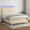 Cama box spring colchón y luces LED tela crema 140x190 cm