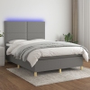 Cama box spring colchón y luces LED tela gris oscuro 140x200 cm