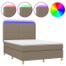 Cama box spring colchón y luces LED tela gris taupe 140x200 cm