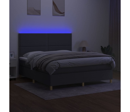 Cama box spring colchón y luces LED tela gris oscuro 160x200 cm