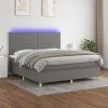 Cama box spring colchón y luces LED tela gris oscuro 160x200 cm