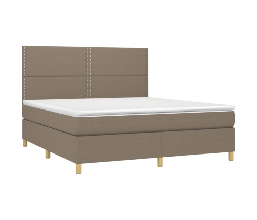 Cama box spring colchón y luces LED tela gris taupe 160x200 cm