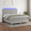 Cama box spring colchón y luces LED tela gris claro 180x200 cm