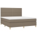 Cama box spring colchón y luces LED tela gris taupe 180x200 cm