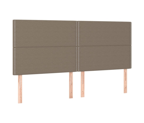 Cama box spring colchón y luces LED tela gris taupe 180x200 cm