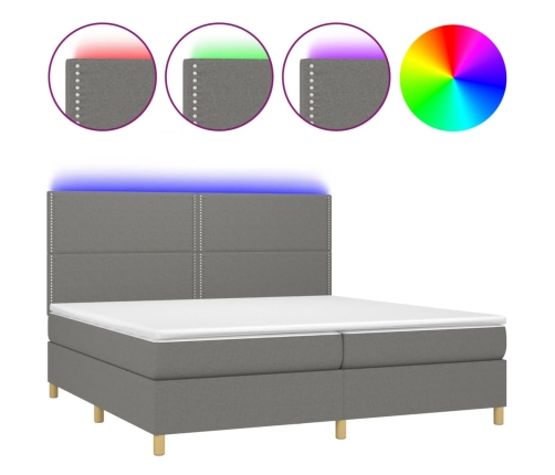 Cama box spring colchón y luces LED tela gris claro 200x200 cm