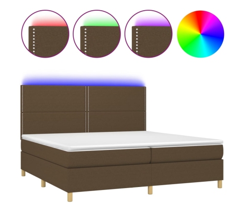 Cama box spring colchón luces LED tela marrón oscuro 200x200 cm