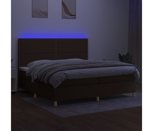 Cama box spring colchón luces LED tela marrón oscuro 200x200 cm