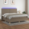 Cama box spring colchón y luces LED tela gris taupe 200x200 cm