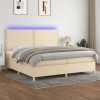 Cama box spring colchón y luces LED tela crema 200x200 cm