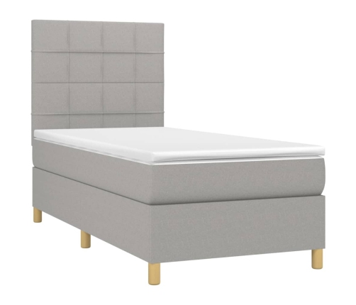 Cama box spring colchón y luces LED tela gris claro 80x200 cm