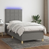 Cama box spring colchón y luces LED tela gris oscuro 80x200 cm