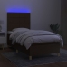 Cama box spring colchón y luces LED tela marrón oscuro 80x200cm