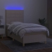 Cama box spring colchón y luces LED tela crema 80x200 cm