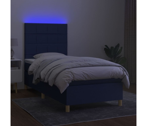 Cama box spring colchón y luces LED tela azul 80x200 cm