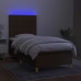 Cama box spring colchón y luces LED tela marrón oscuro 90x190cm