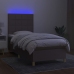 Cama box spring colchón y luces LED tela gris taupe 90x190 cm