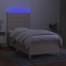 Cama box spring colchón y luces LED tela color crema 90x190 cm