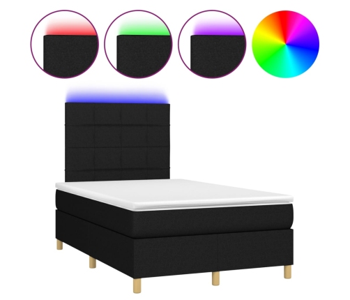 Cama box spring con colchón LED tela negro 120x200 cm