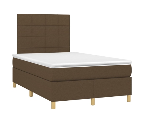 vidaXL Cama box spring con colchón y LED tela marrón oscuro 120x200 cm