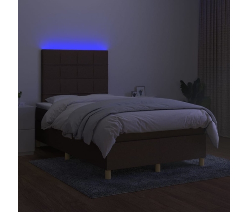 vidaXL Cama box spring con colchón y LED tela marrón oscuro 120x200 cm