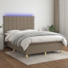 Cama box spring colchón y luces LED tela gris taupe 140x200 cm