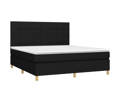 Cama box spring colchón y luces LED tela negro 160x200 cm