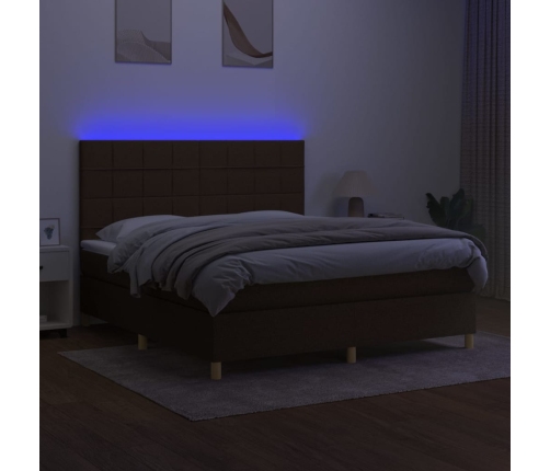 Cama box spring colchón luces LED tela marrón oscuro 160x200cm