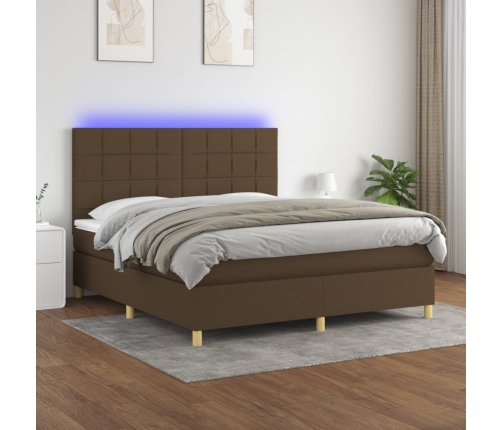 Cama box spring colchón luces LED tela marrón oscuro 160x200cm