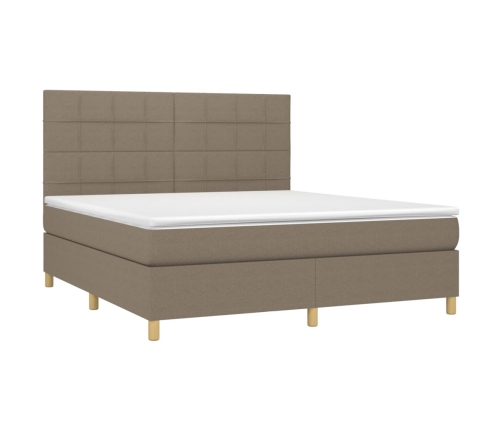 Cama box spring colchón y luces LED tela gris taupe 180x200 cm