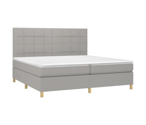 Cama box spring con colchón tela y LED gris claro 200x200 cm