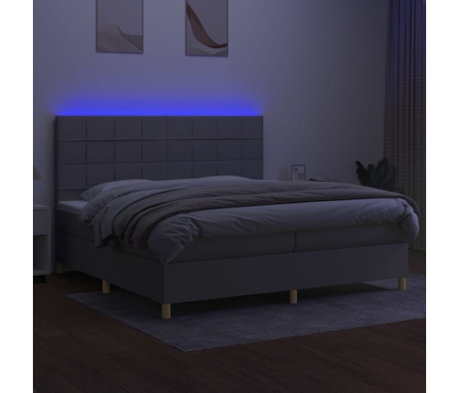 Cama box spring con colchón tela y LED gris claro 200x200 cm