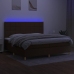 Cama box spring colchón luces LED tela marrón oscuro 200x200 cm