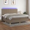 Cama box spring colchón y luces LED tela gris taupe 200x200 cm