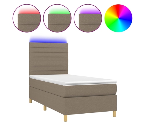 Cama box spring colchón y luces LED gris taupe 80x200 cm