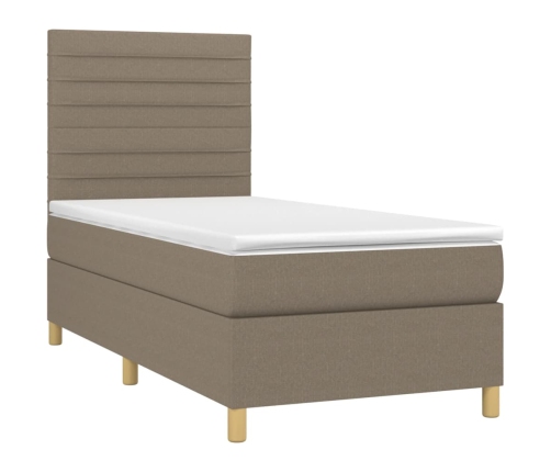 Cama box spring colchón y luces LED gris taupe 80x200 cm