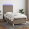 Cama box spring colchón y luces LED gris taupe 80x200 cm