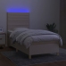 Cama box spring colchón y luces LED tela crema 80x200 cm