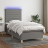 Cama box spring colchón y luces LED tela gris oscuro 90x190 cm