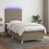 Cama box spring colchón y luces LED tela gris taupe 90x190 cm