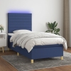 Cama box spring colchón y luces LED tela azul 90x190 cm