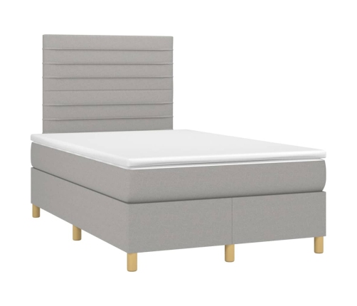 Cama box spring con colchón tela y LED gris claro 120x200 cm