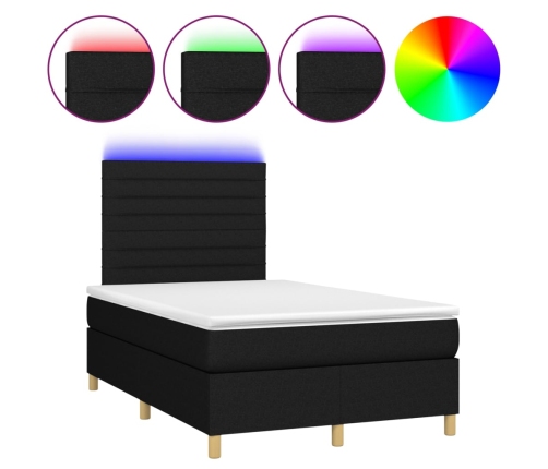 Cama box spring con colchón LED tela negro 120x200 cm