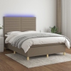 Cama box spring colchón y luces LED tela gris taupe 140x190 cm