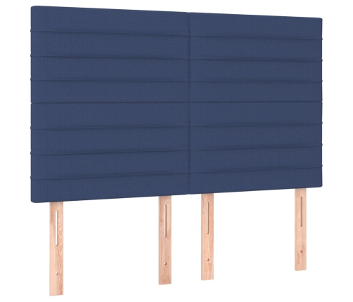 Cama box spring colchón y luces LED tela azul 140x190 cm