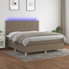 Cama box spring colchón y luces LED tela gris taupe 160x200 cm