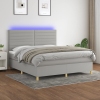 Cama box spring colchón y luces LED tela gris claro 180x200 cm