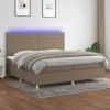 Cama box spring colchón y luces LED tela gris taupe 200x200 cm