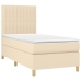 Cama box spring colchón y luces LED tela color crema 90x190 cm