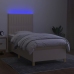 Cama box spring colchón y luces LED tela color crema 90x190 cm
